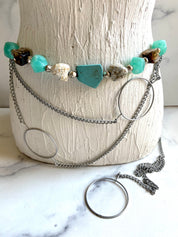 Circle beads & stones layered chain belt