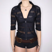 Y2K Italian Black Zip Up Blouse (M)