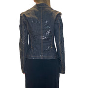 Vintage Graphic Print Calligraphy Denim Blazer Jacket (M)