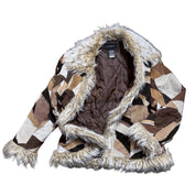 Vintage leather patchwork fur trim jacket (L)