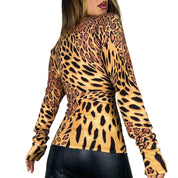 Y2K Beaded Knit Leopard Long Sleeve (L)