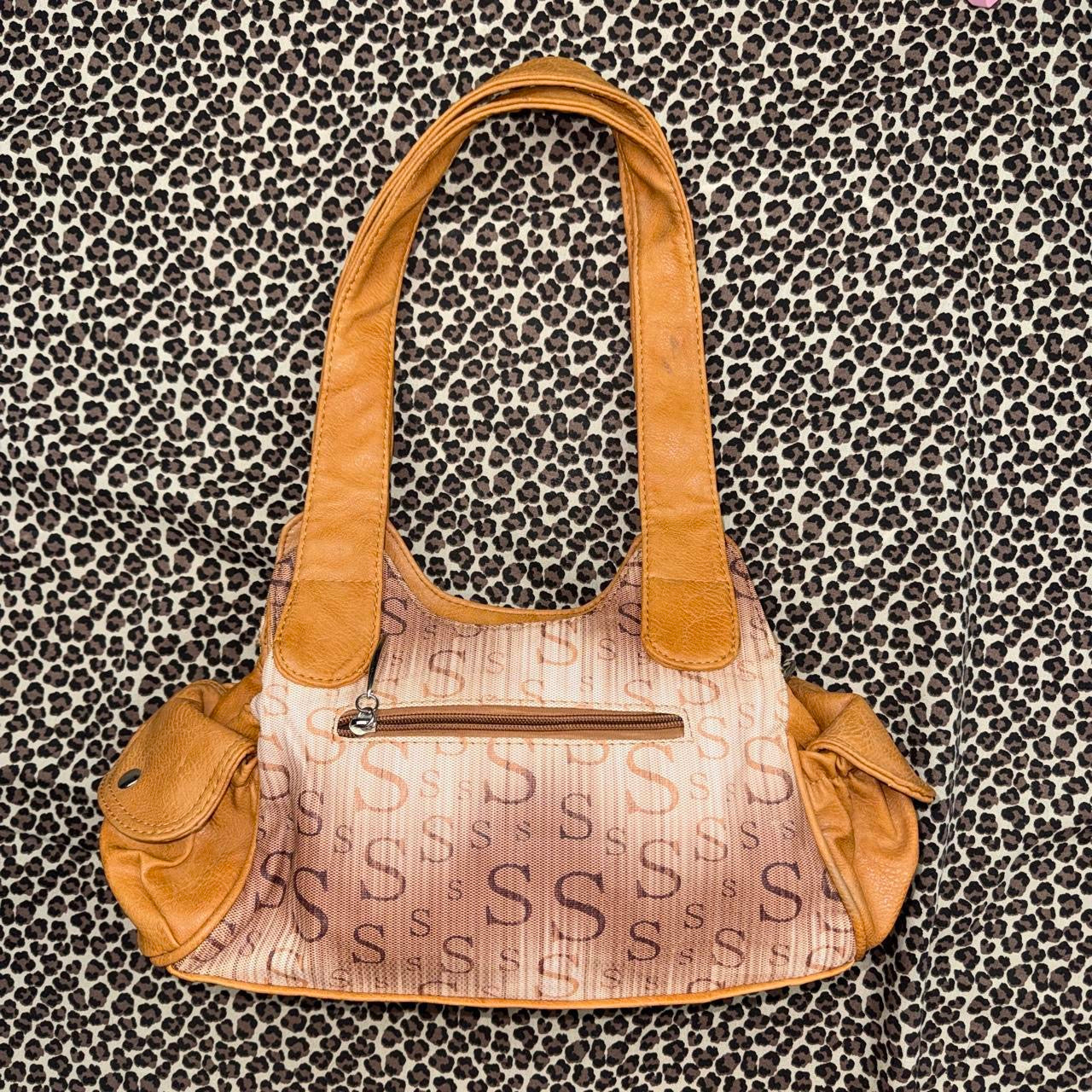 Vintage Monogram Print Statement Buckle Bag
