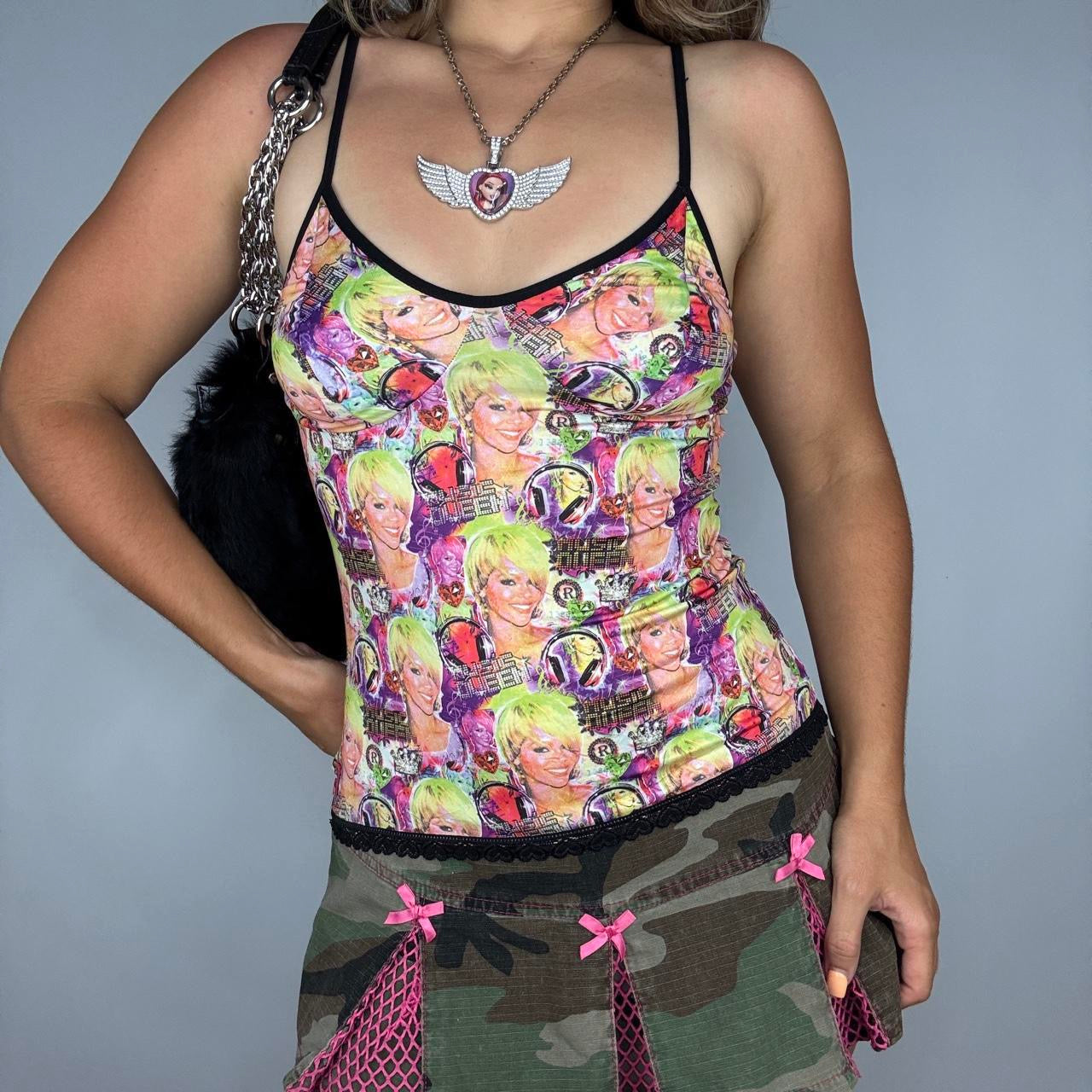 Y2K Rihanna “Music Queen” Techno Graphic Cami (M)