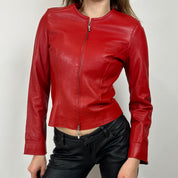 Vintage Red Fitted Leather Jacket (XS)