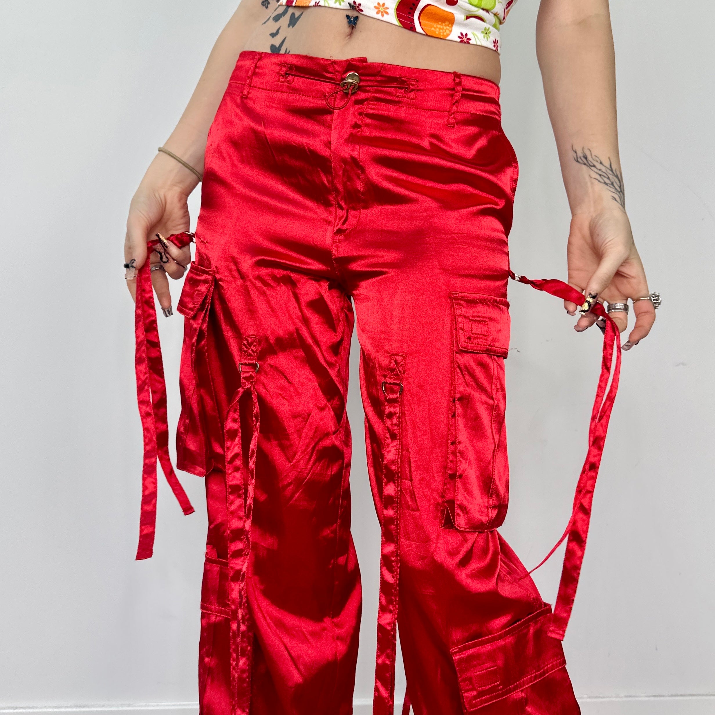 Cherry Red Satin Cargos (S)