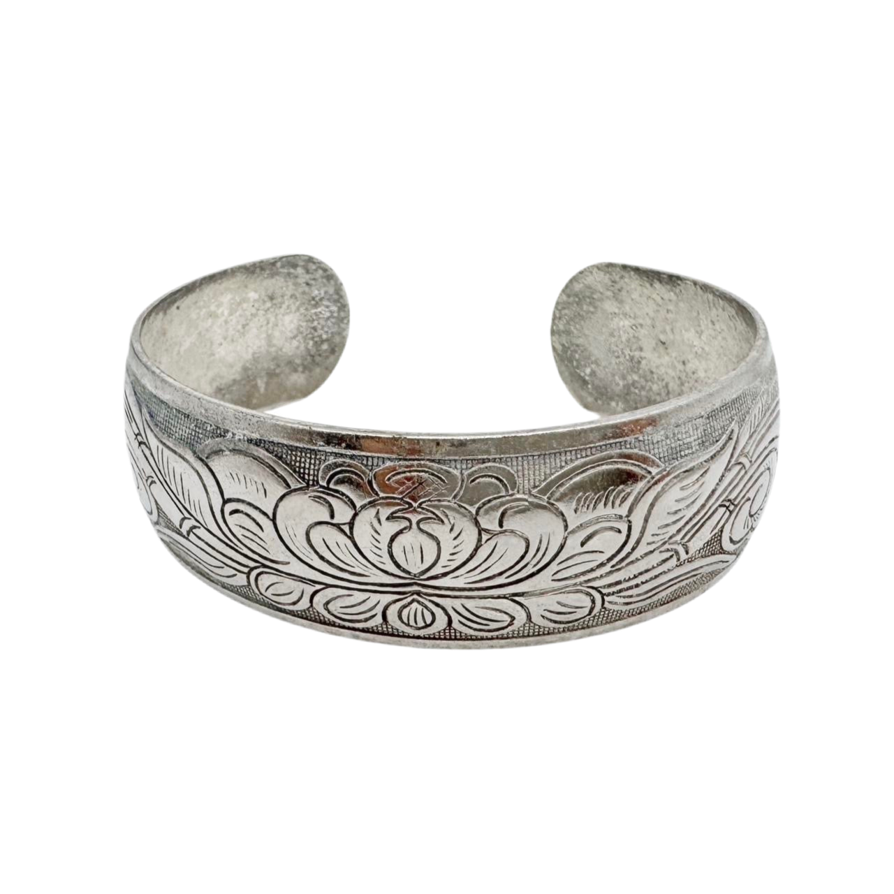 Lotus Flower Engraved Cuff Bracelet