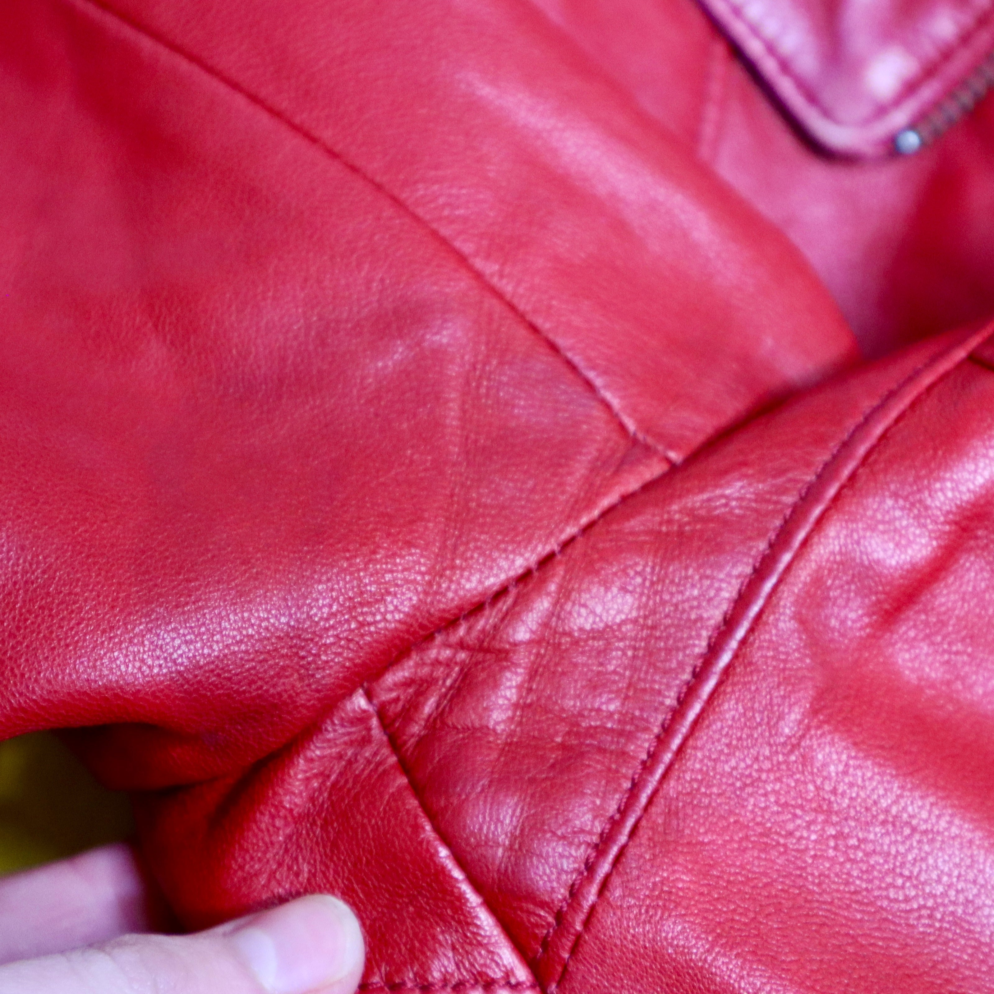 Y2K Sexy Red Italian Leather Moto Jacket (S)