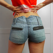 Tokyo V-Cut Zip Denim Micro Shorts (XS)