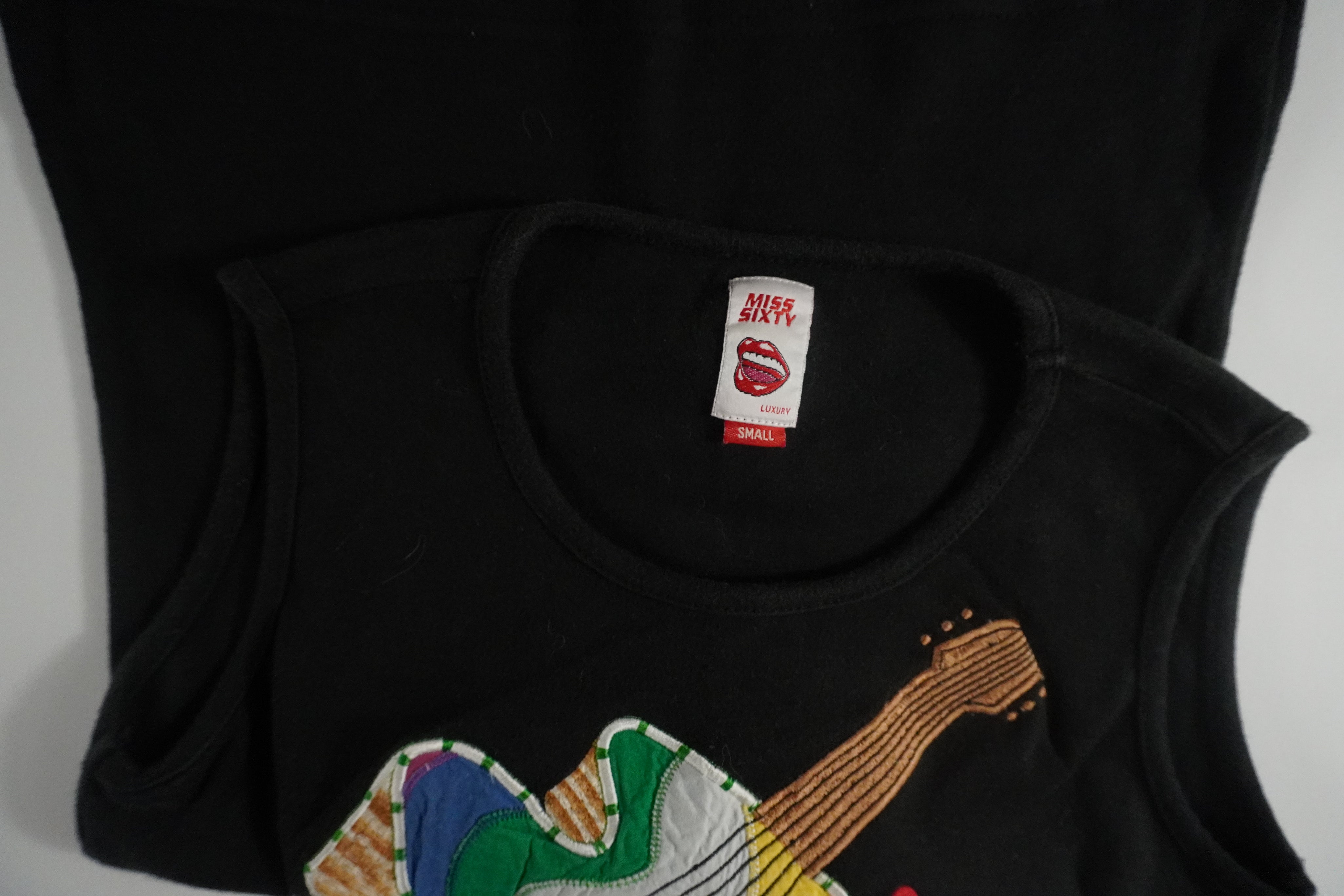 Miss Sixty luxury embroidered rainbow guitar top