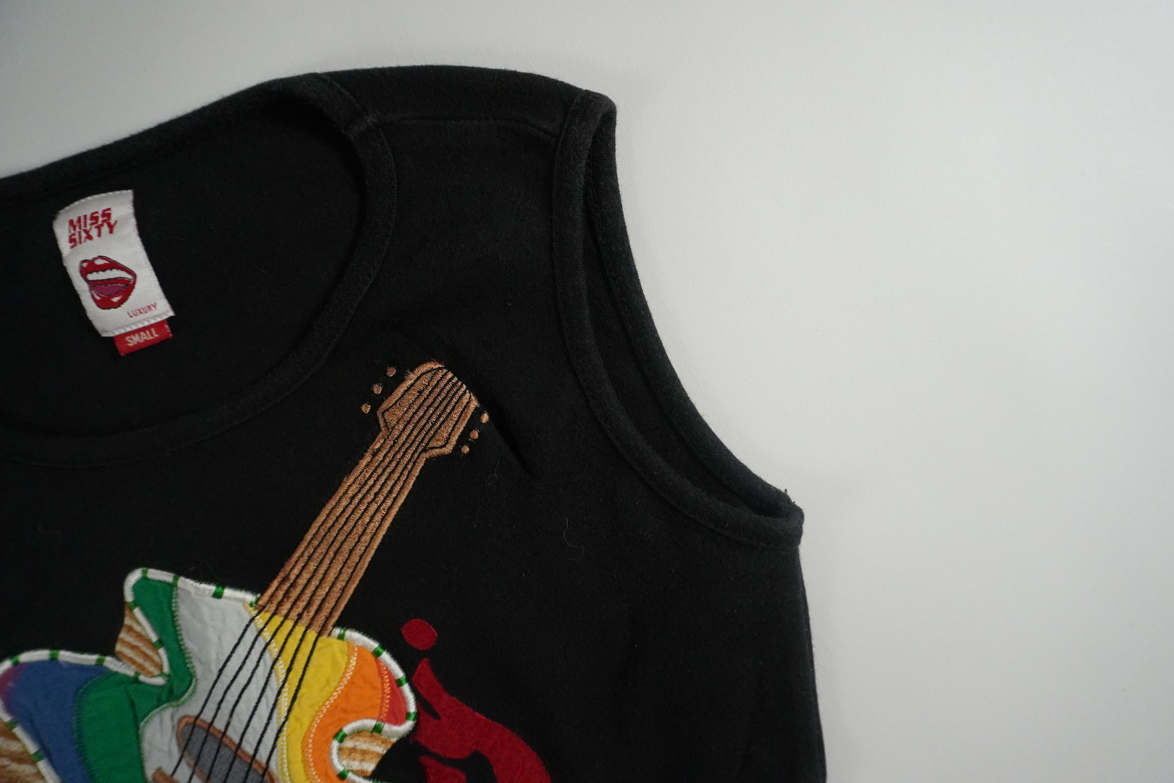 Miss Sixty luxury embroidered rainbow guitar top