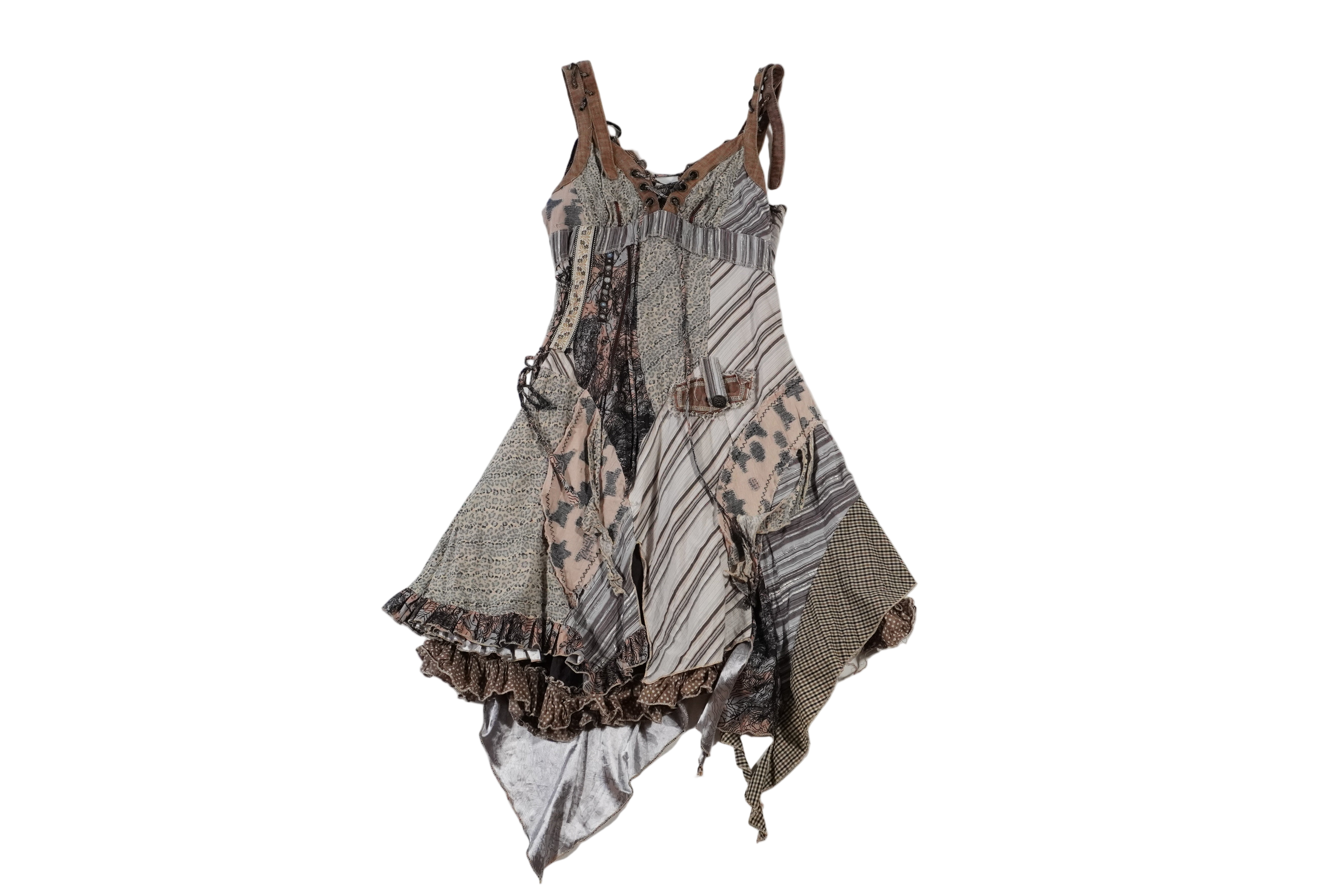 Patchwork Asymmetric Midi Dress (S)