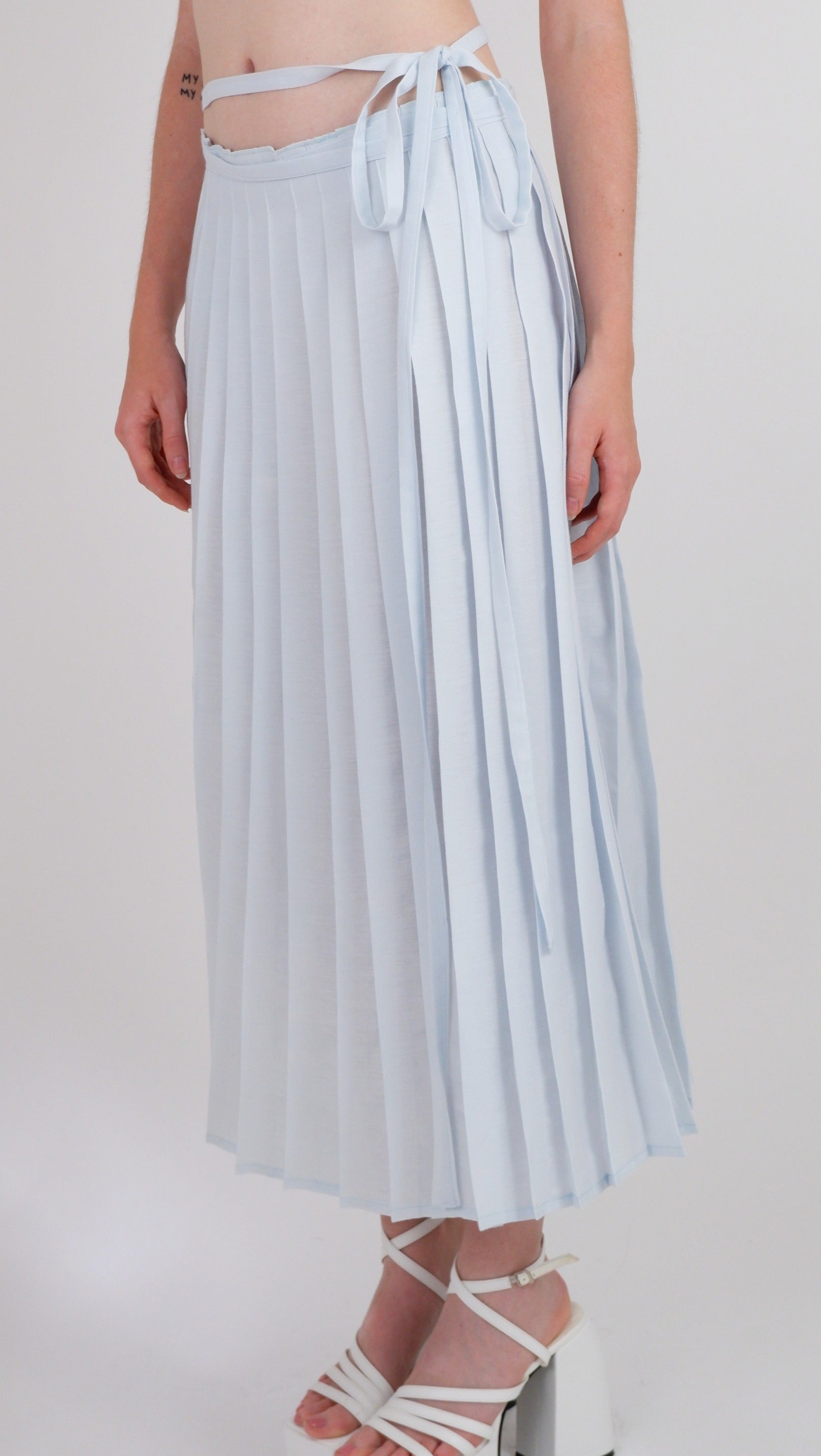 Baby Blue Pleated Wrap Maxi Skirt