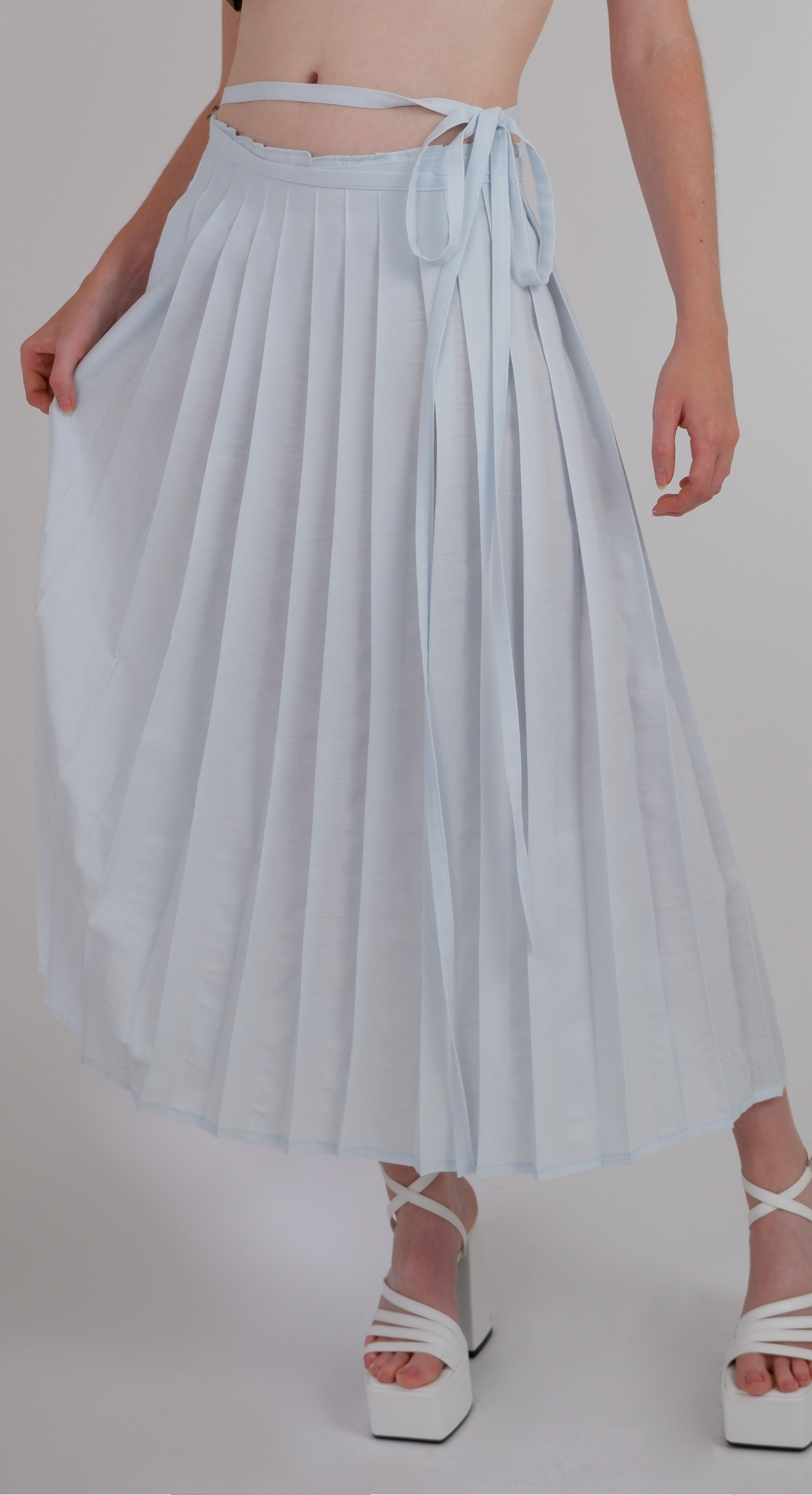 Baby Blue Pleated Wrap Maxi Skirt