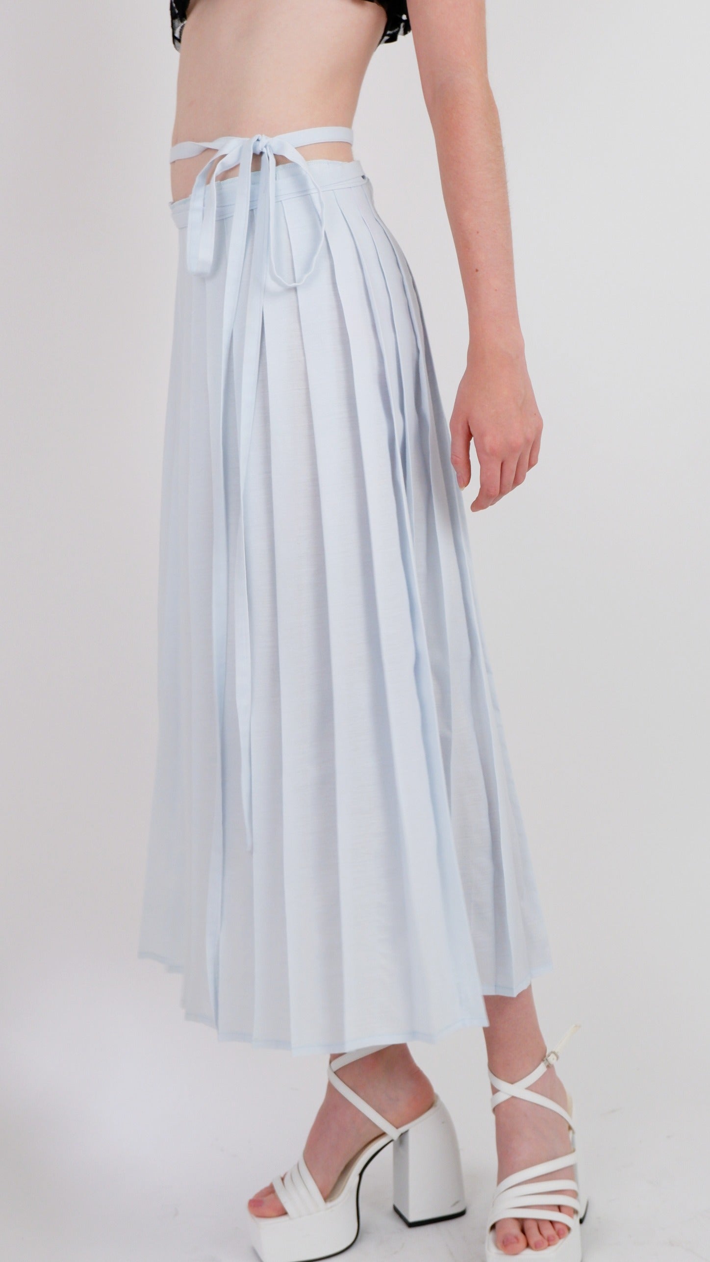 Baby Blue Pleated Wrap Maxi Skirt