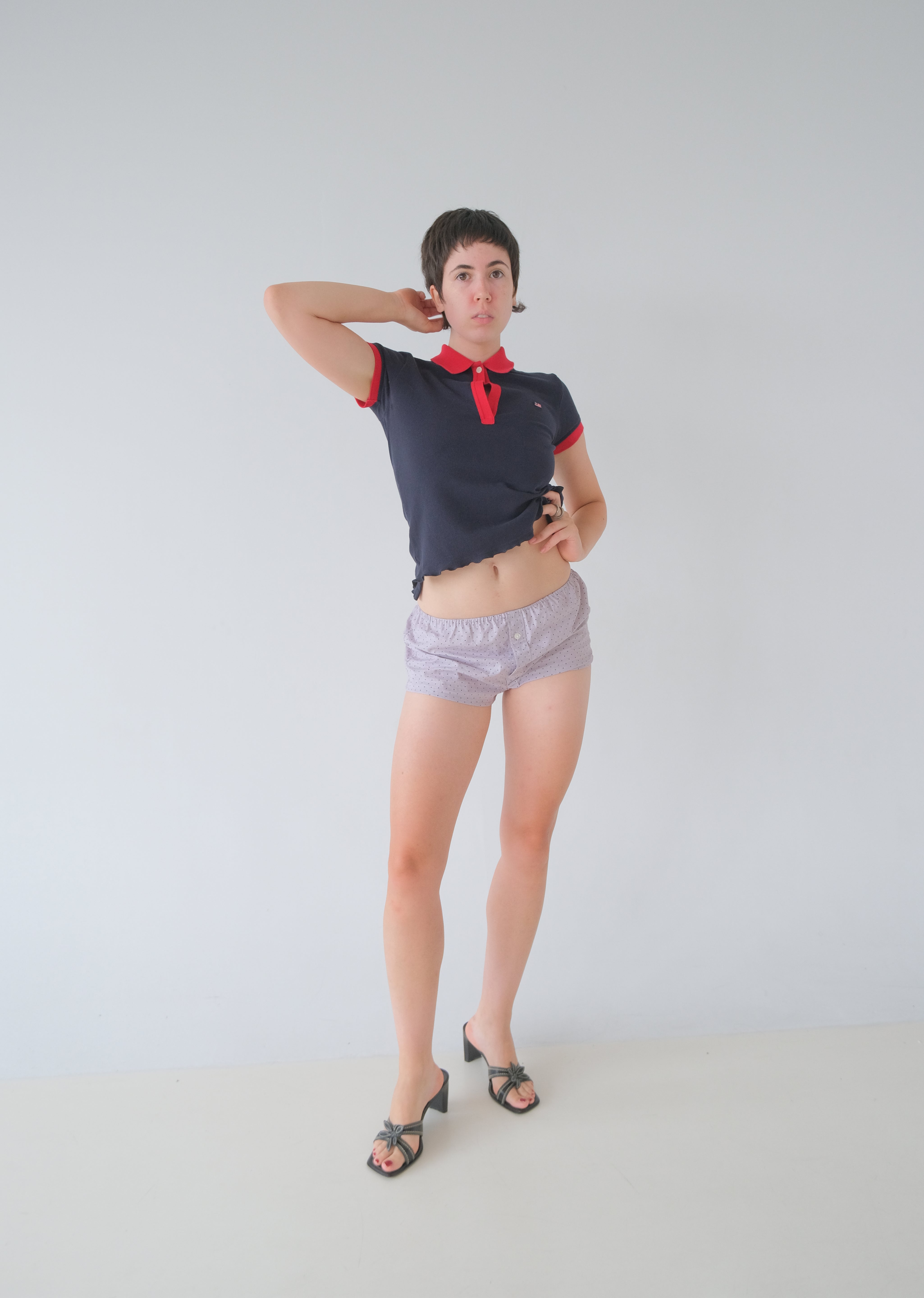 Polo Tee in Cherry and Navy (S)