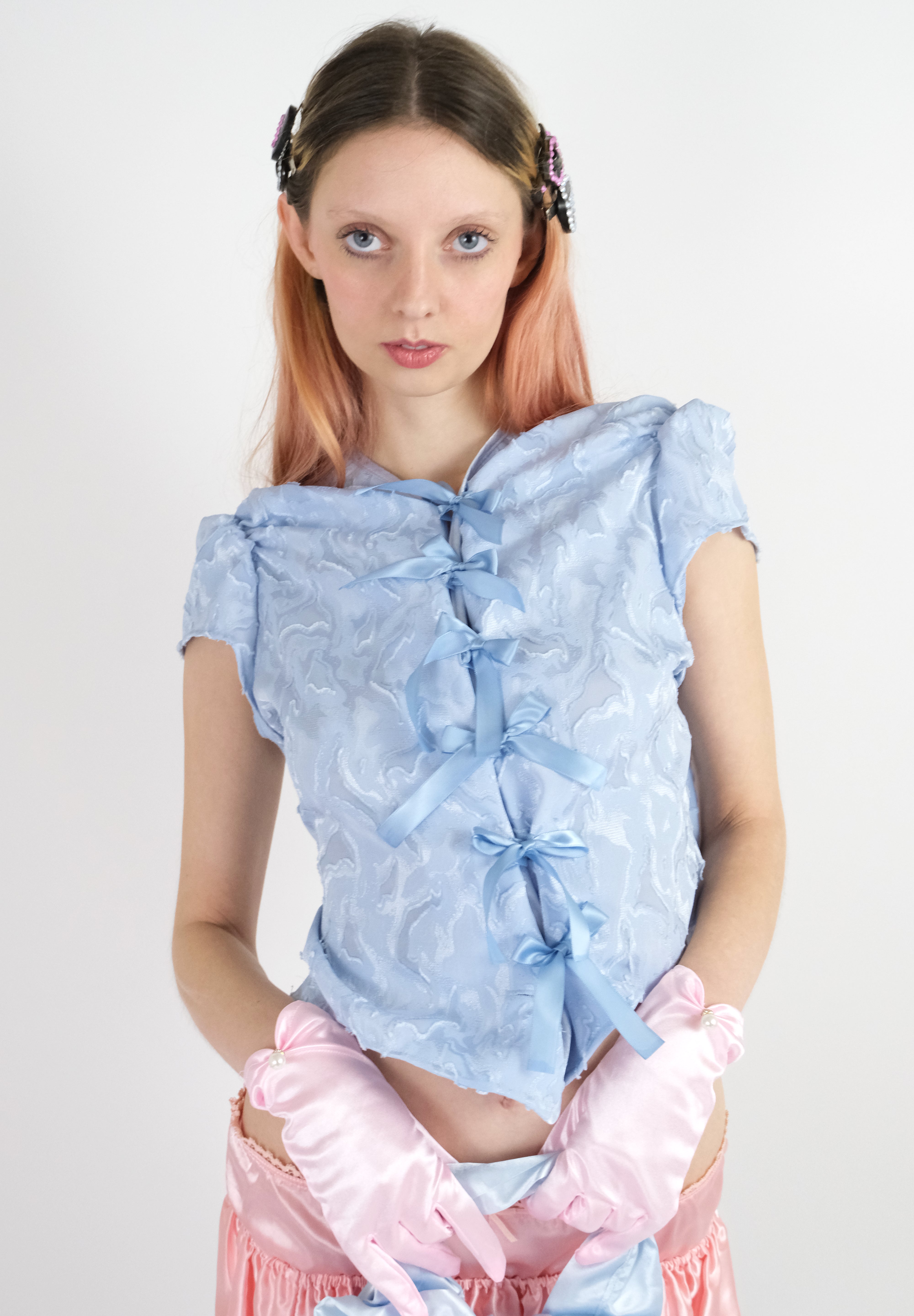 Frosty Blue Ribbon Blouse