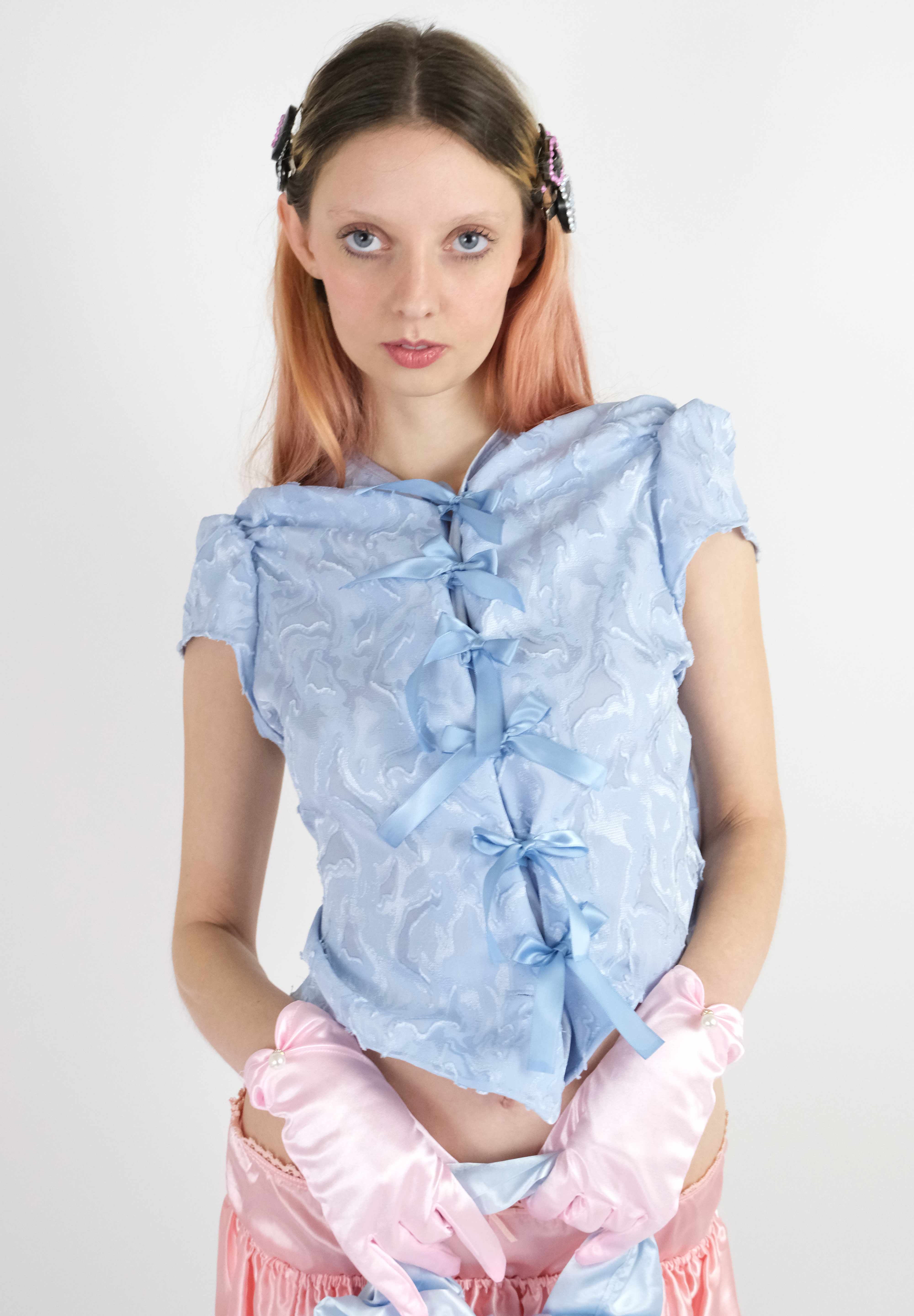 Frosty Blue Ribbon Blouse