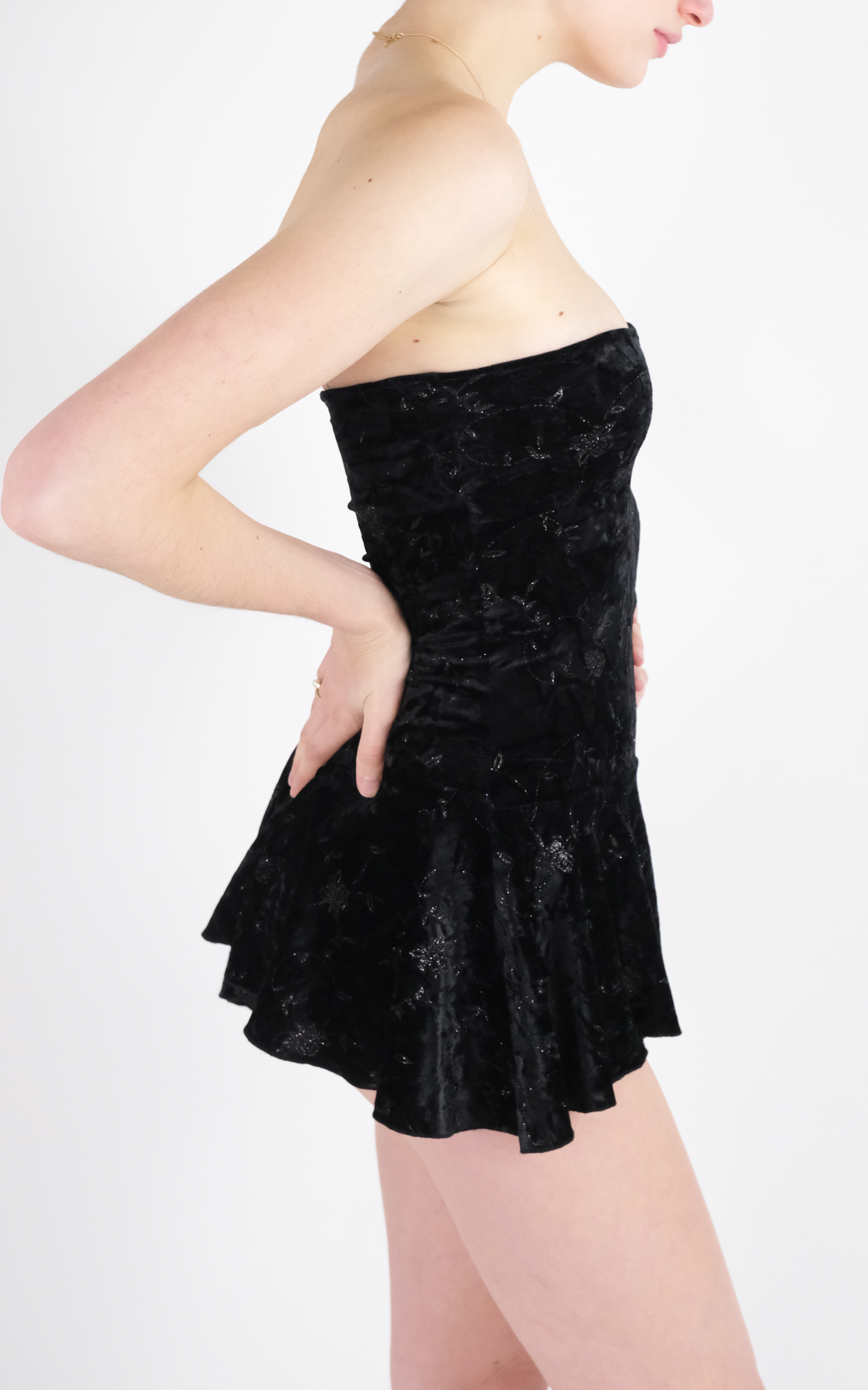 Velvet Noir Asymmetrical Mini Dress