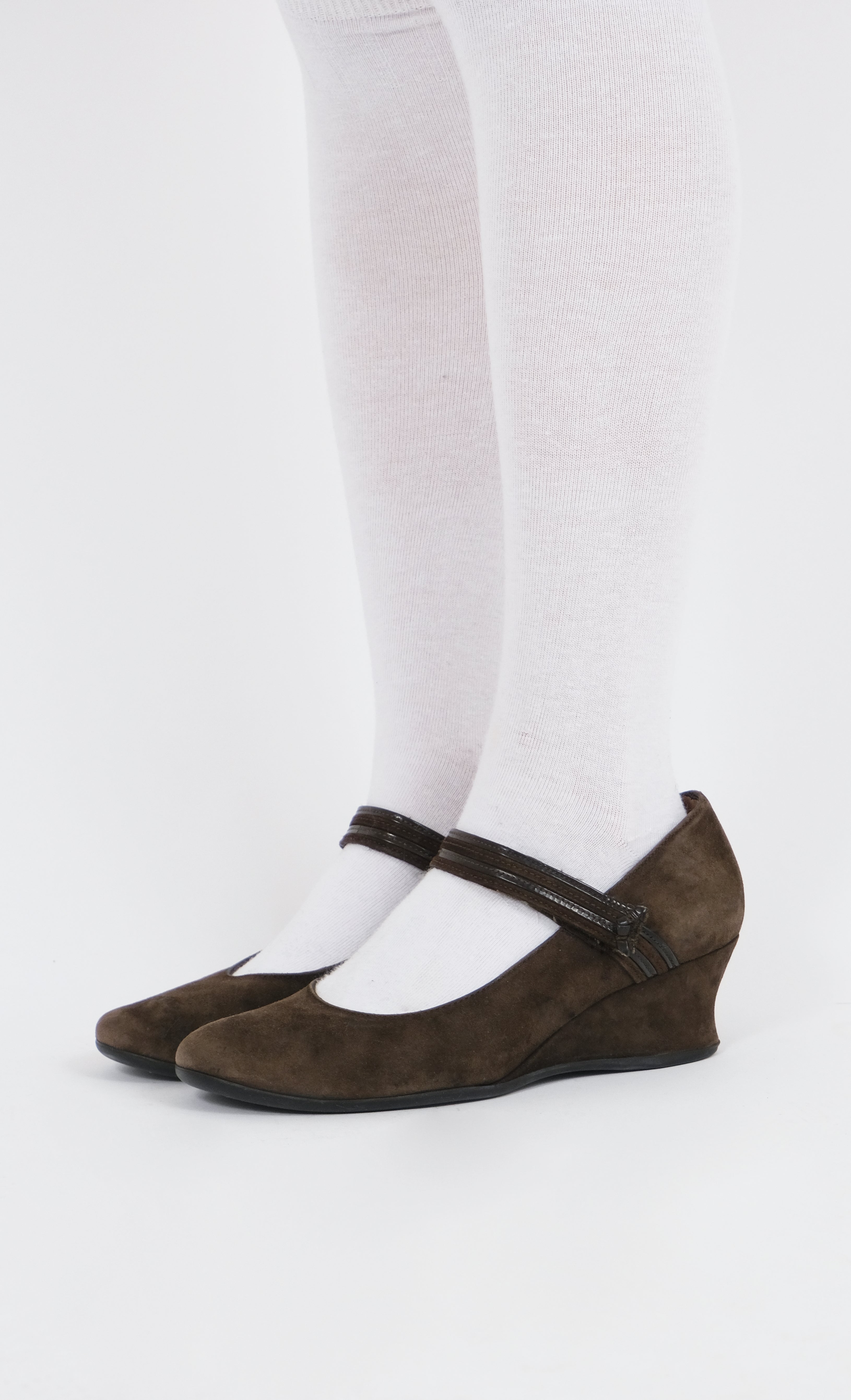 Size 6.5 Mocha Suede Mary Jane Wedges