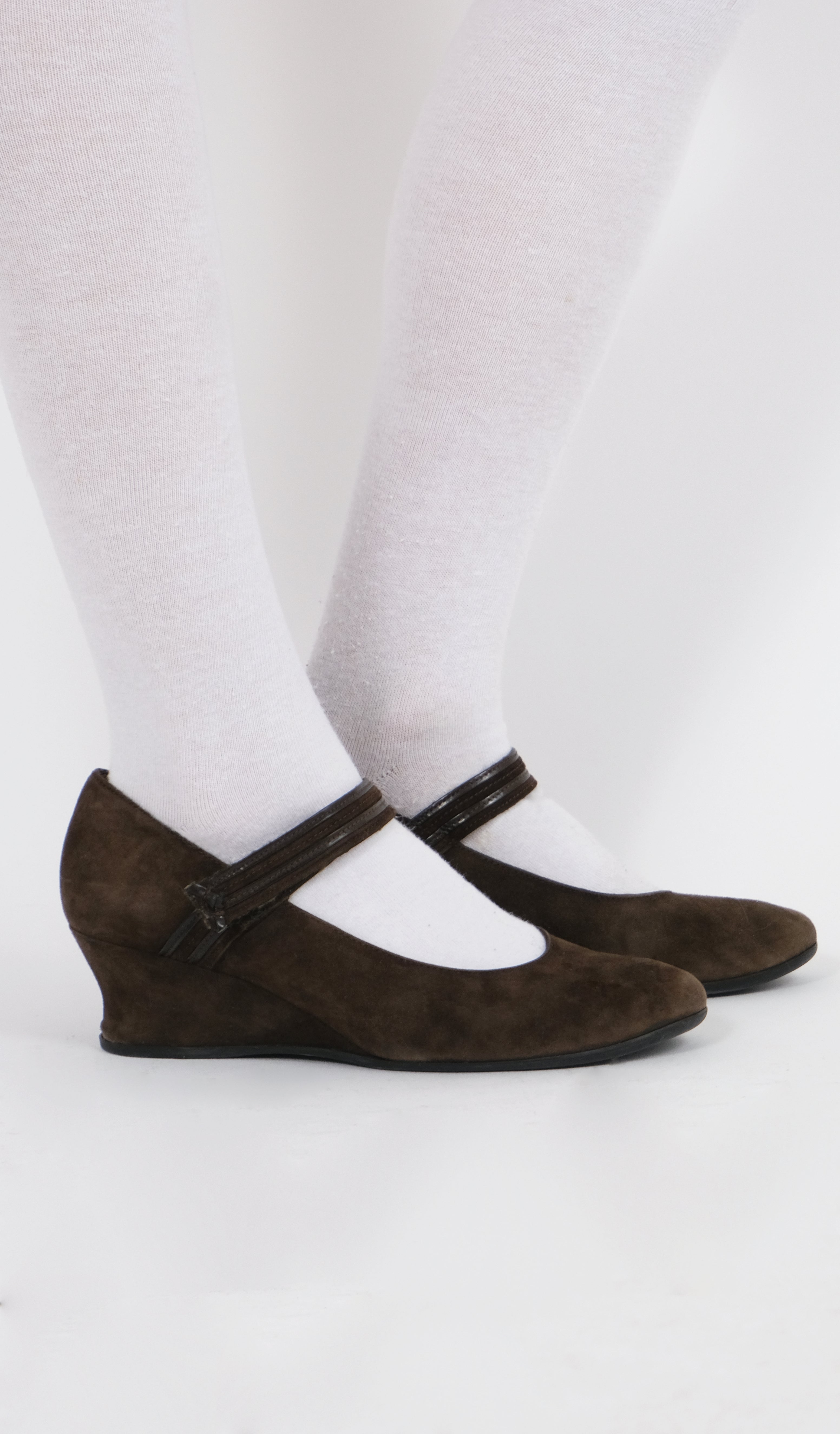 Size 6.5 Mocha Suede Mary Jane Wedges
