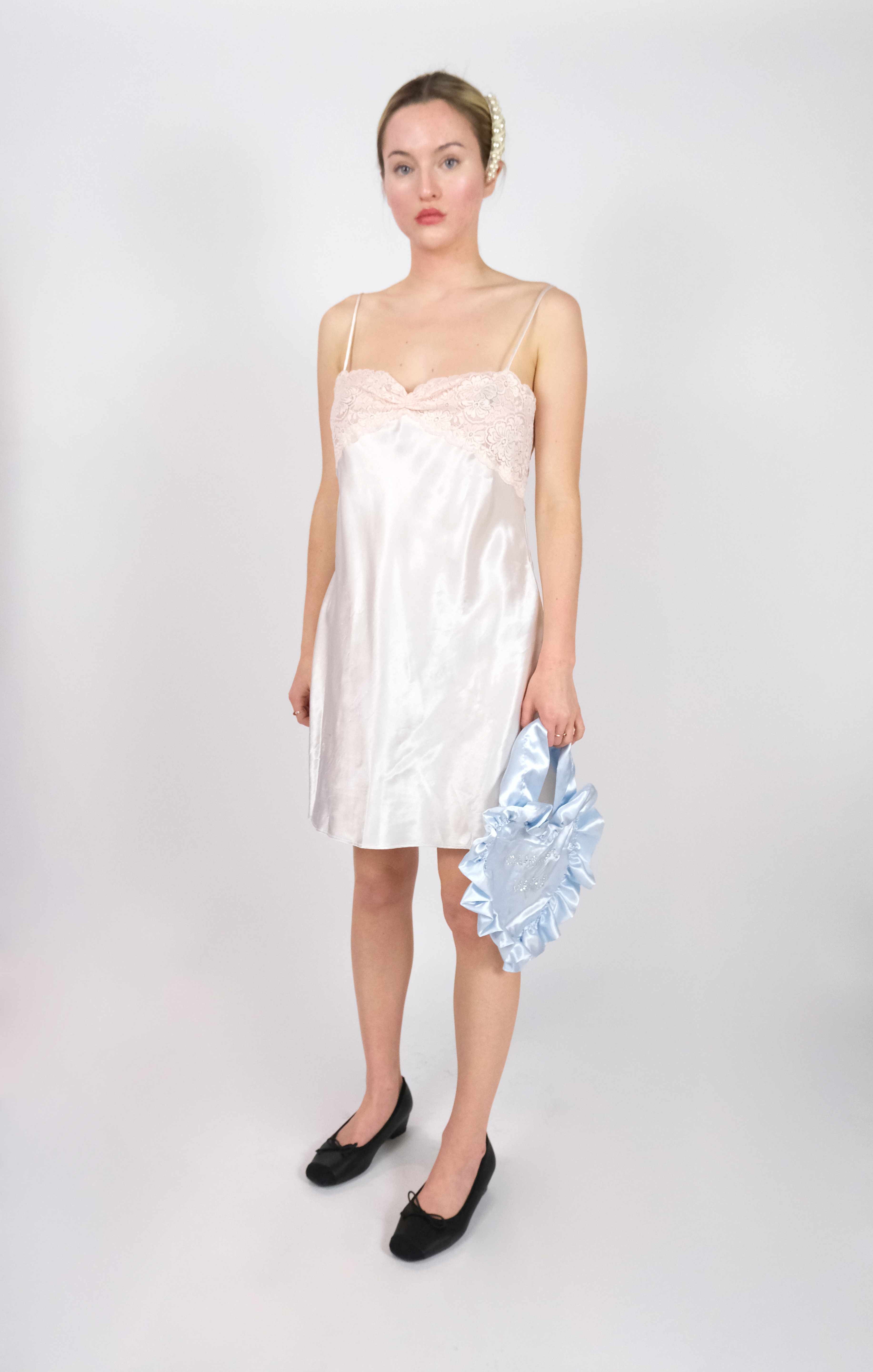 Champagne & Cream Satin Slip Mini Dress (M)