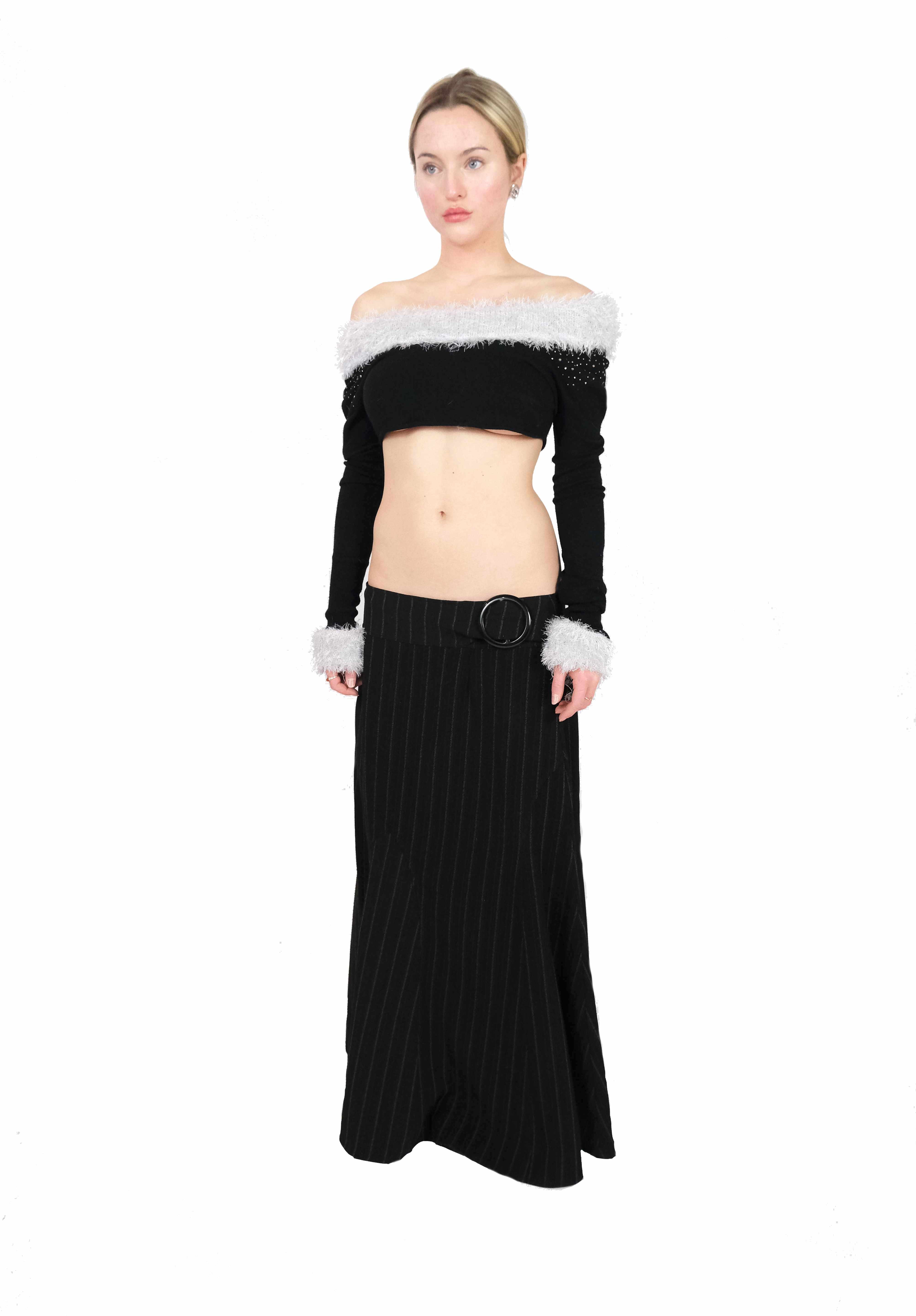 Noir Pinstripe Maxi Skirt (Small)