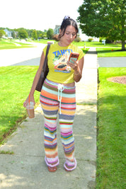 Colorful Striped Knit Flare Pants (XS-2XL)