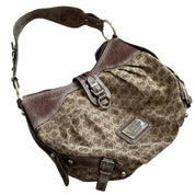 VTG GUESS Brown Tan Monogram Shoulder Bag Studded Faux Croc