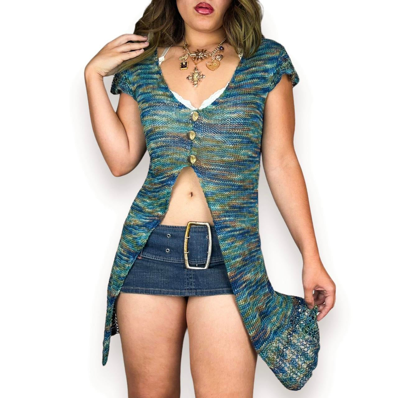 Vintage Split Hem Crochet Duster (L)