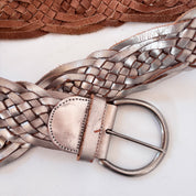 Y2K Chunky Silver Braided Belt (M)