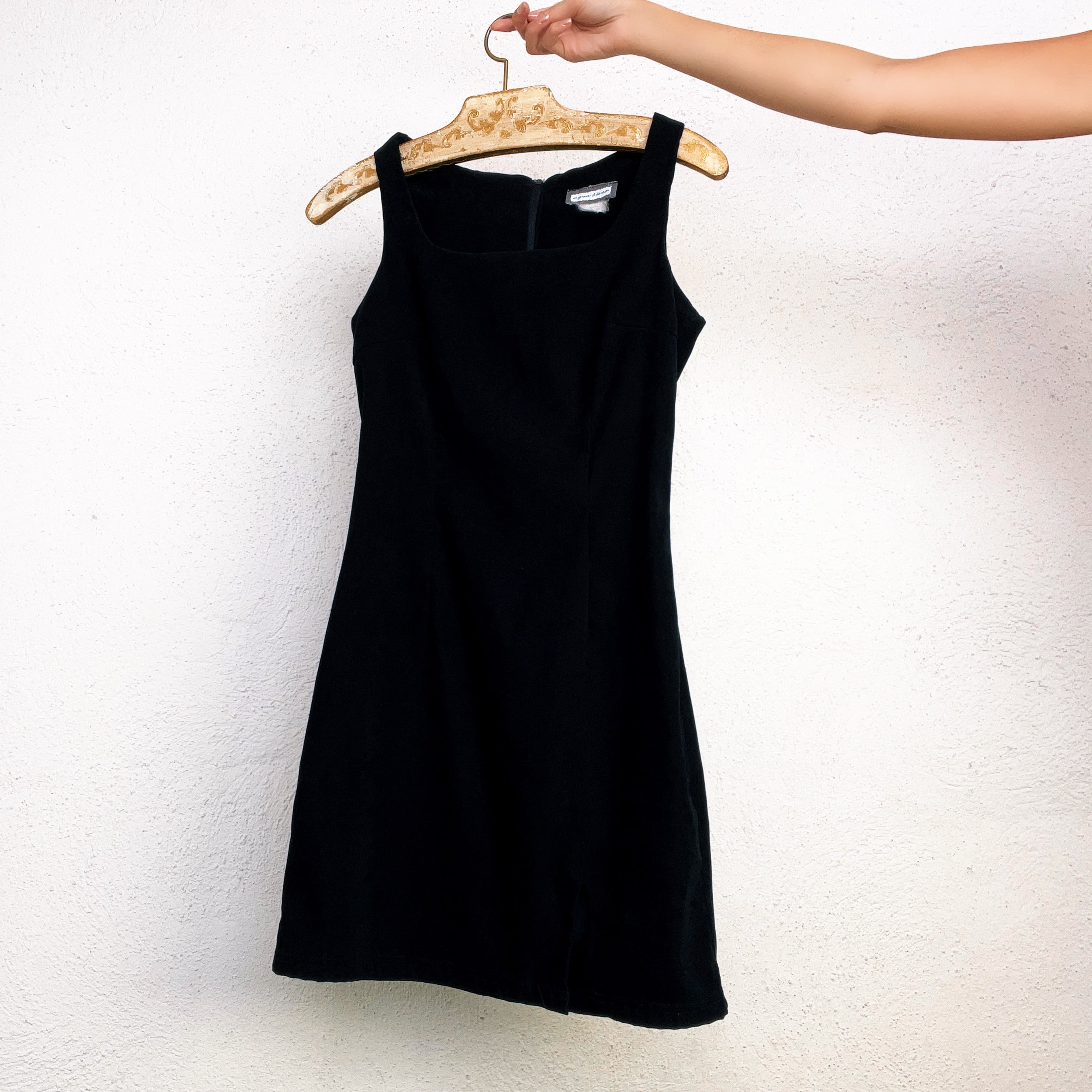 90s Black Faux Suede Mini Dress (S)