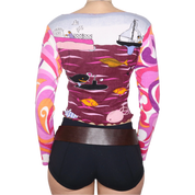 Y2K Colorful Ocean Graphic Long Sleeve Top (S/M)