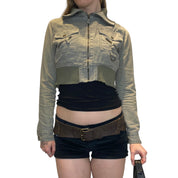 Vintage Khaki Cropped Bomber Jacket (S/M)