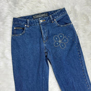 Y2K Floral Studded Flare Jeans (S)