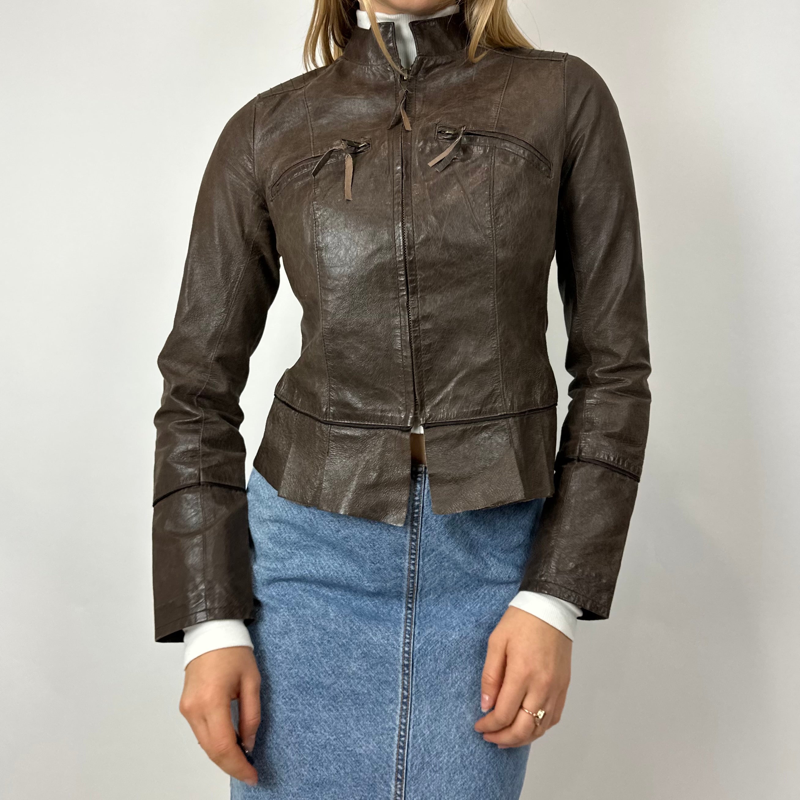 Vintage Brown Fitted Leather Jacket (XS/S)