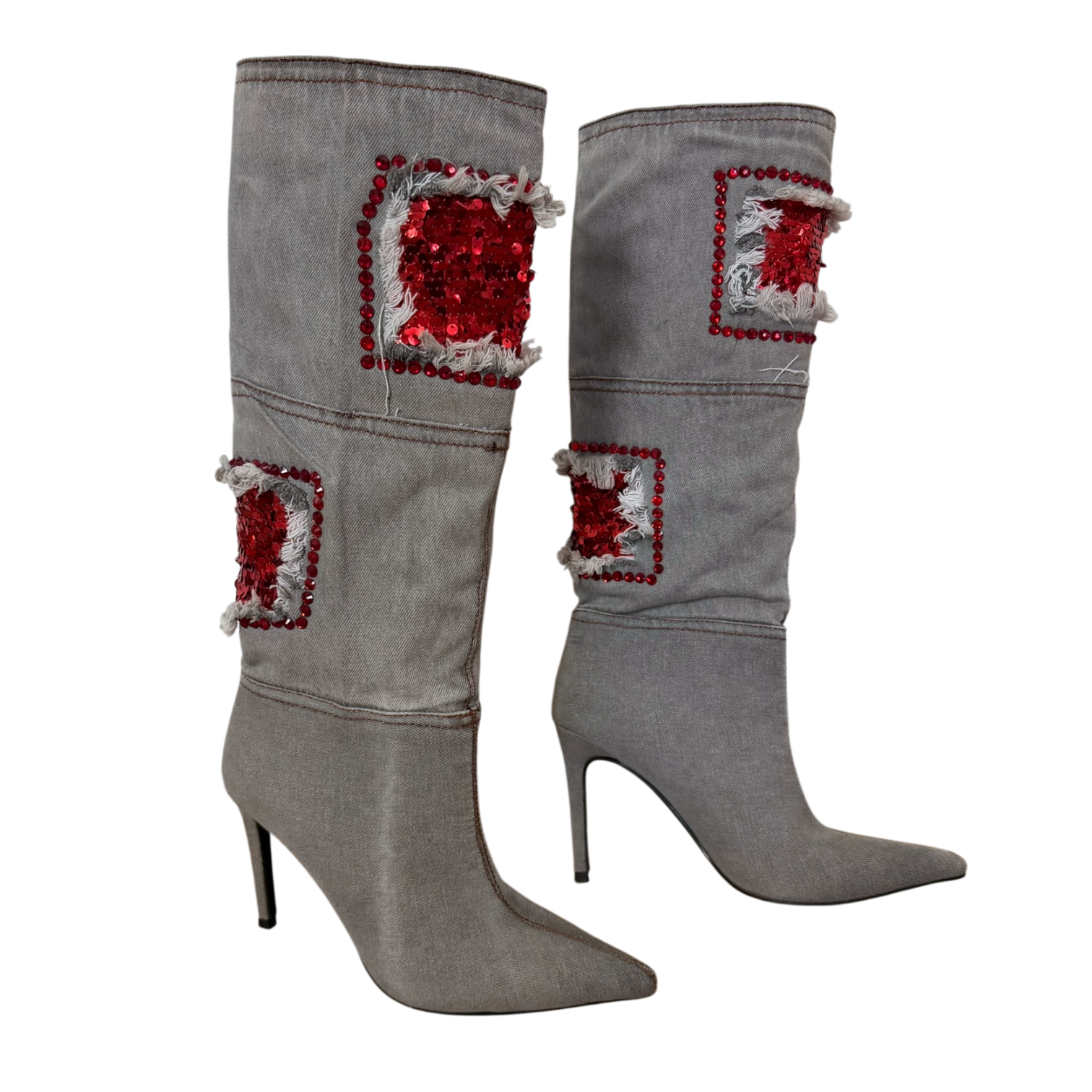 Denim Knee High Stiletto Boots (6)