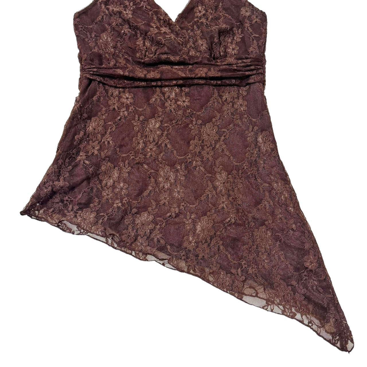 Y2K Asymmetrical Lace Halter Top (S)