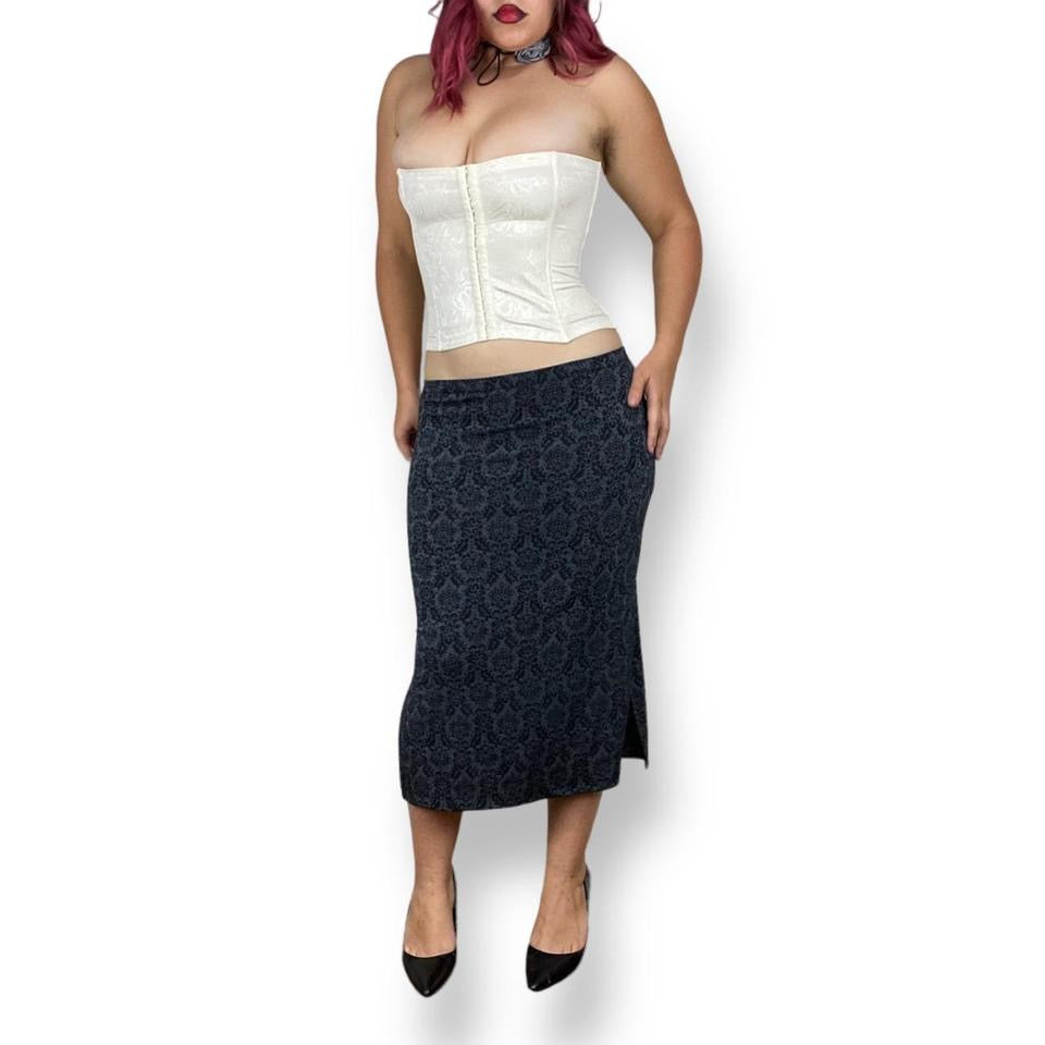 90s Charcoal Jacquard Midi Skirt (S-M)