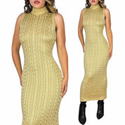 90s Golden Cable Knit Maxi Dress (S/M)