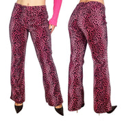 90s Pink Fuzzy Leopard Print Flares (L)
