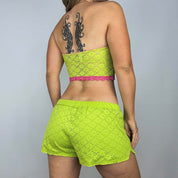 Neon Lace Tube Top & Shorts Set (M/L)