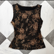 Black & Gold Floral Rhinestone Burnout Top (M)