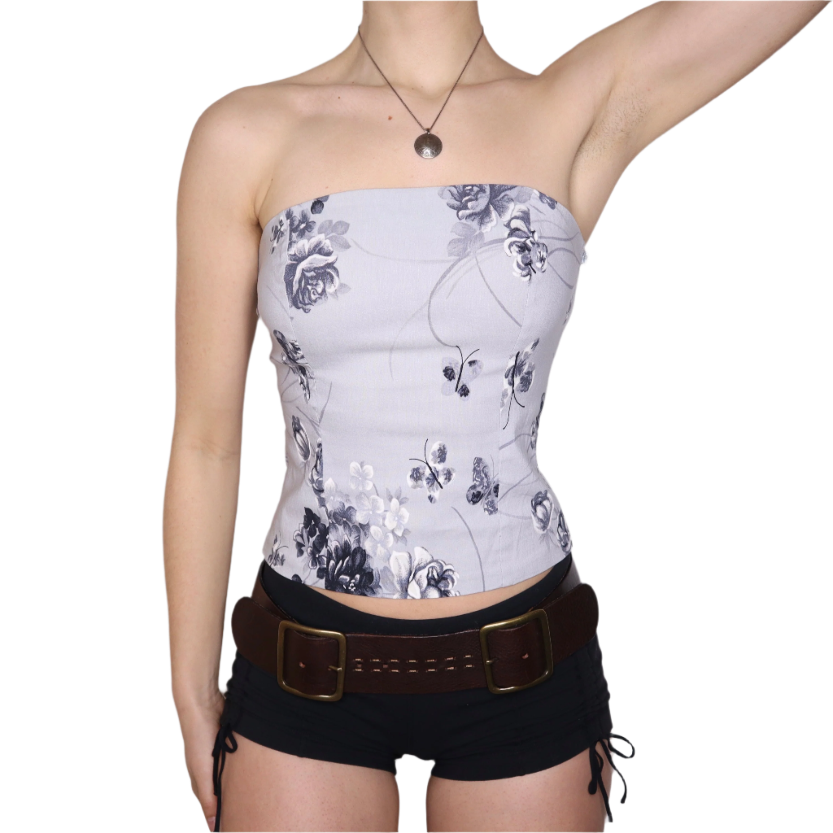 Y2K BEBE Gray Butterfly Tube Top (M)