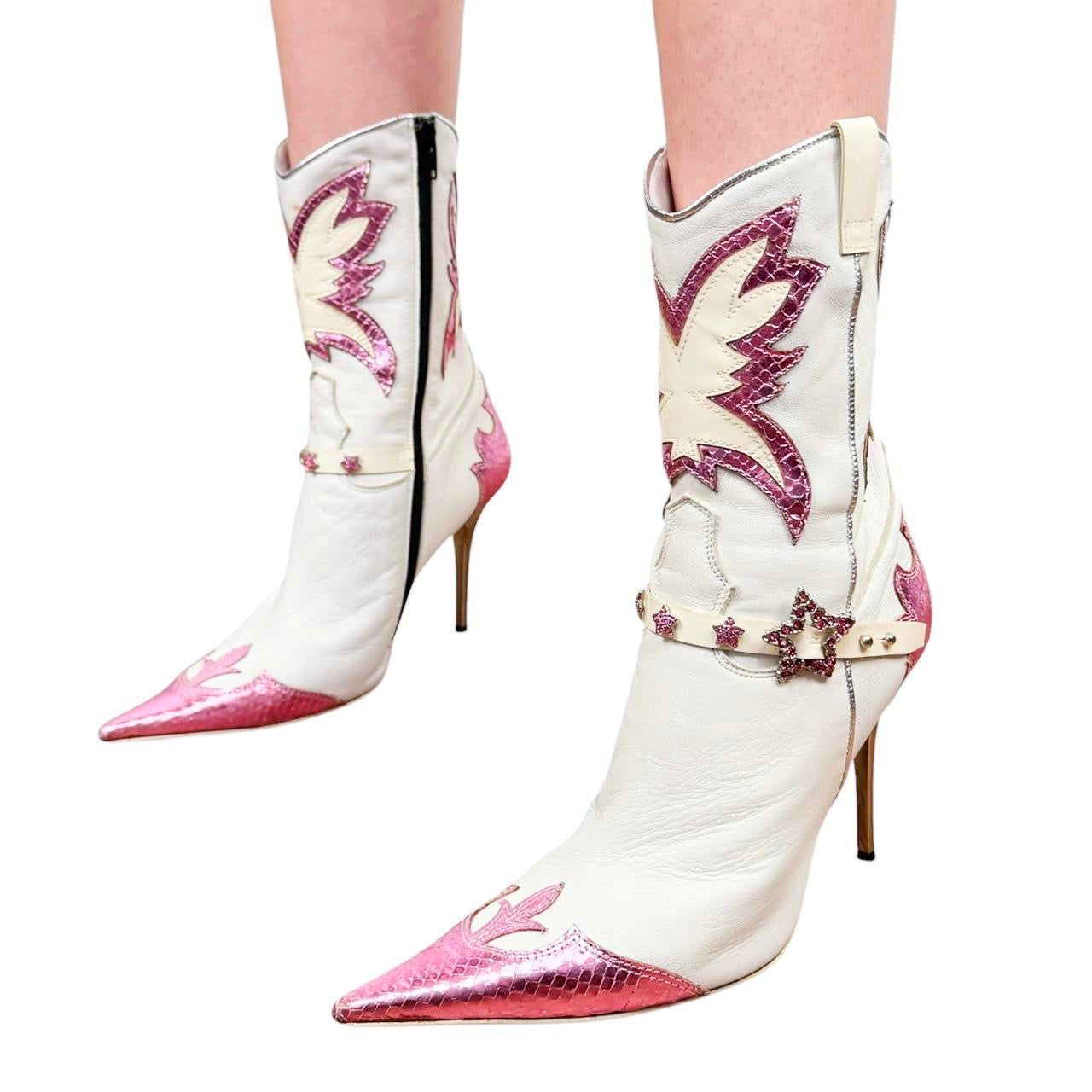 Italian Vintage Pink Cowgirl Stiletto Boots (6)