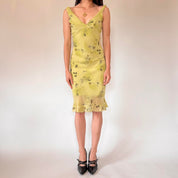 Y2K Floral Chartreuse Midi Dress (XS/S)