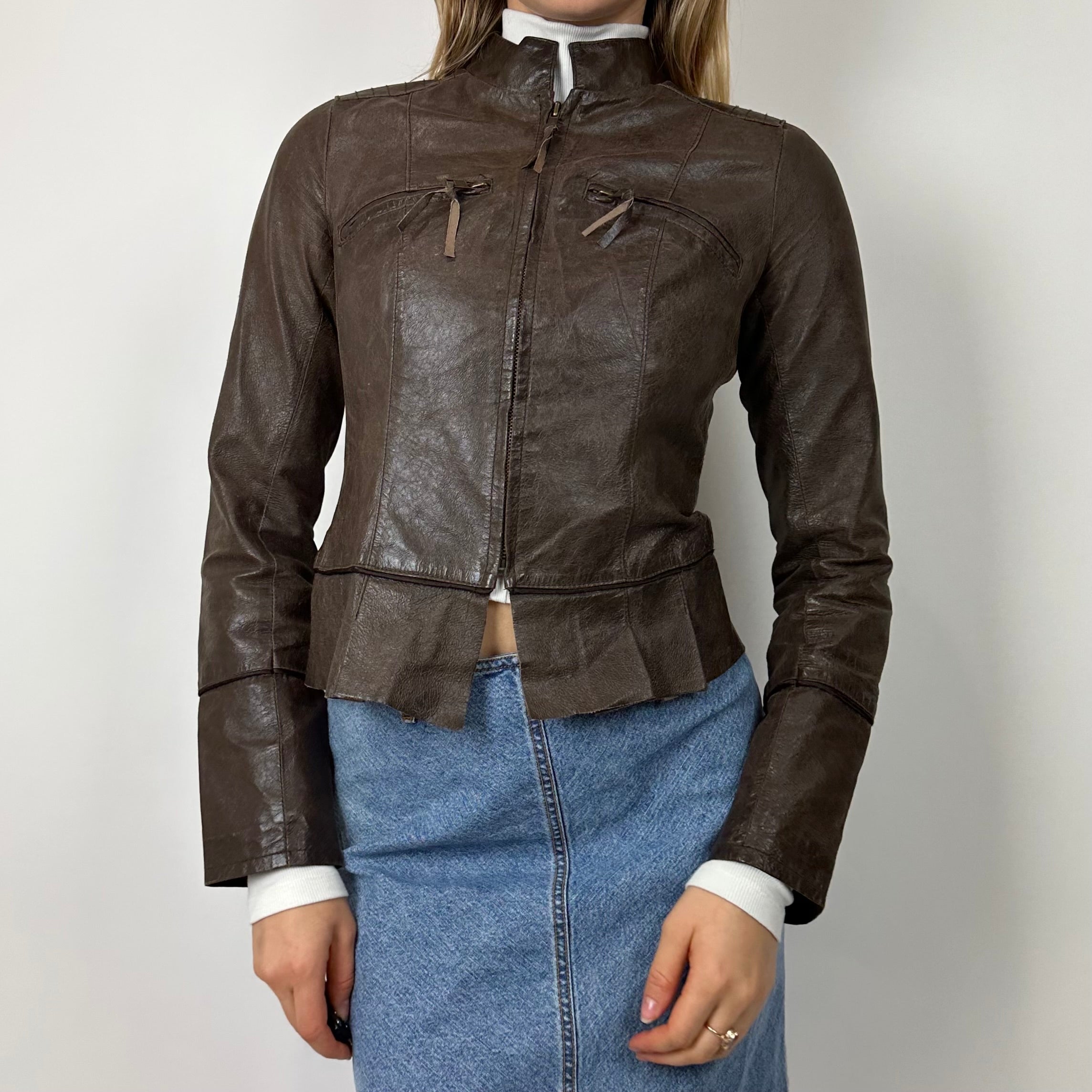 Vintage Brown Fitted Leather Jacket (XS/S)