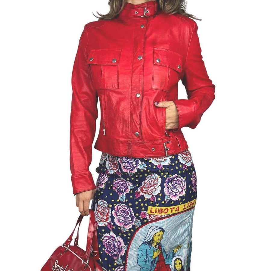 Valentino Italian Designer Red Leather Jacket (S/M)