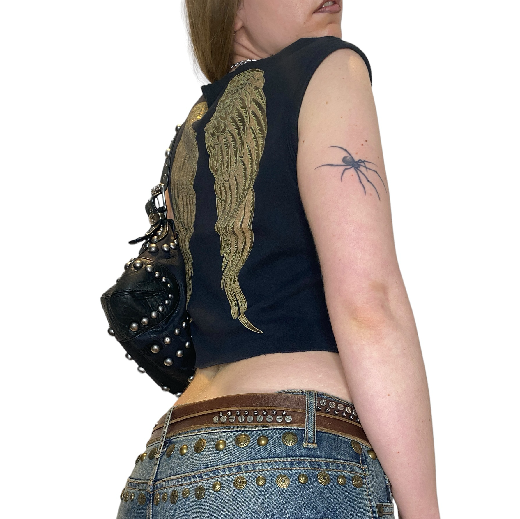 Y2K Angel Wing Graphic Print Sleeveless Vest (S)