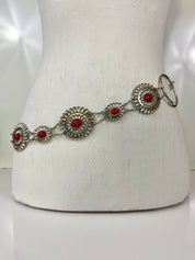 Coral concho silver chain belt