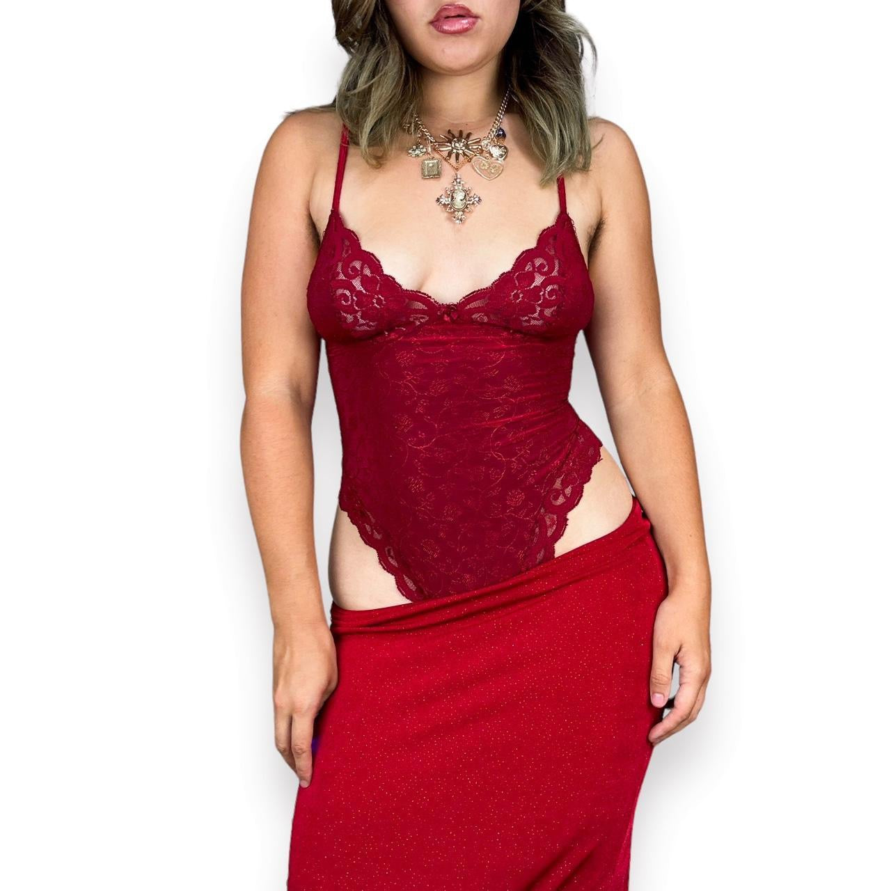 2000s Lacy Burgundy Bodysuit (S)